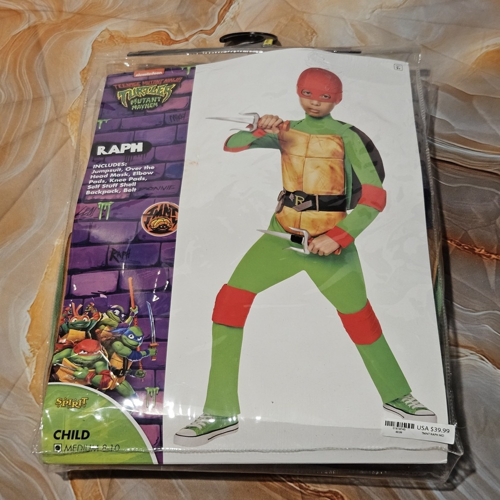 Spirit Halloween TMNT Raphael Costume Child Medium 8-10 Shell Mask Raph